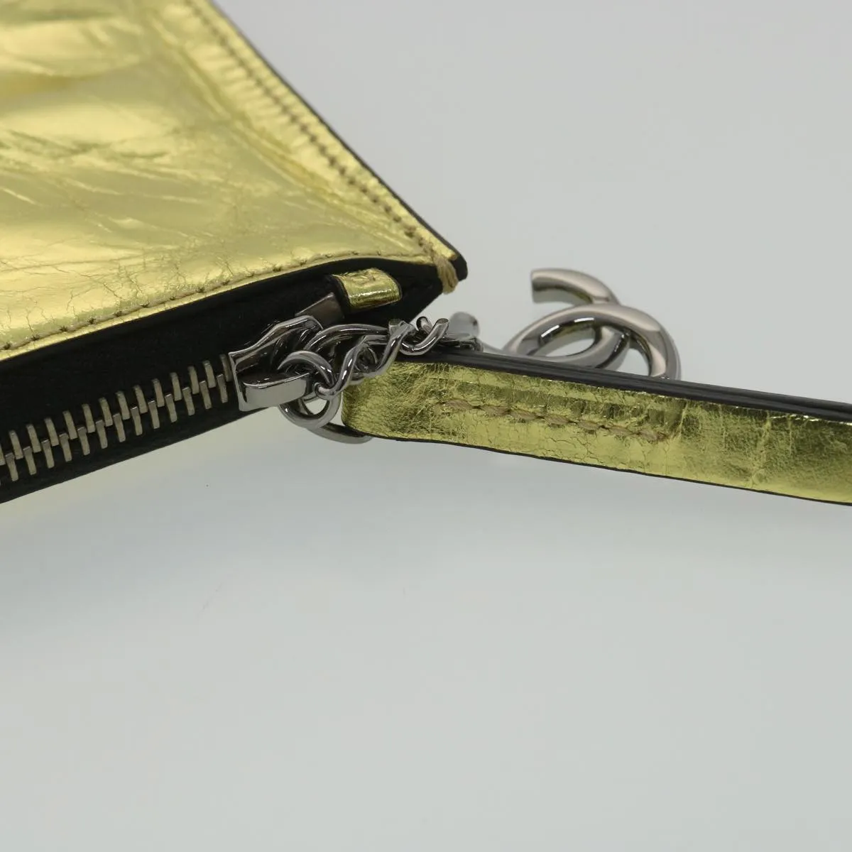 Chanel Clutch Bag Metallic Leather Gold A82164 CC  38172