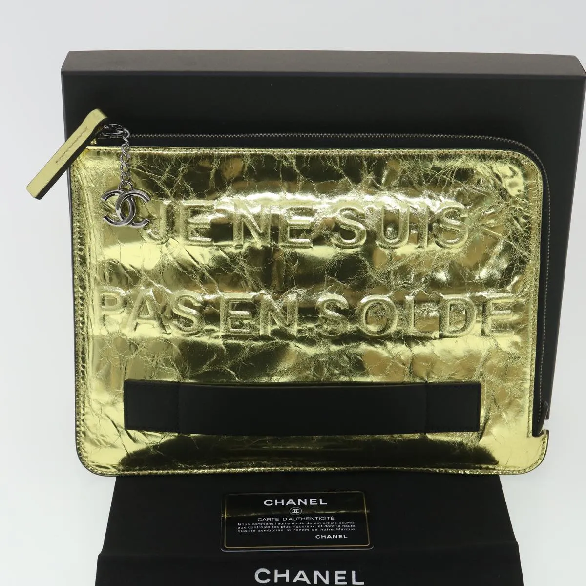 Chanel Clutch Bag Metallic Leather Gold A82164 CC  38172