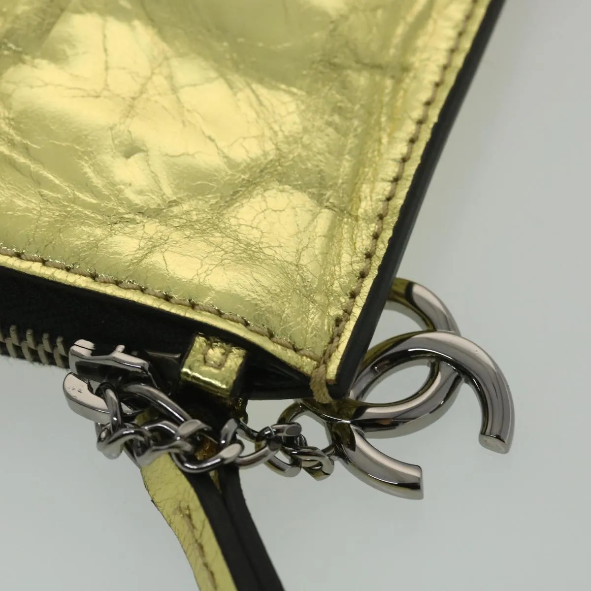 Chanel Clutch Bag Metallic Leather Gold A82164 CC  38172