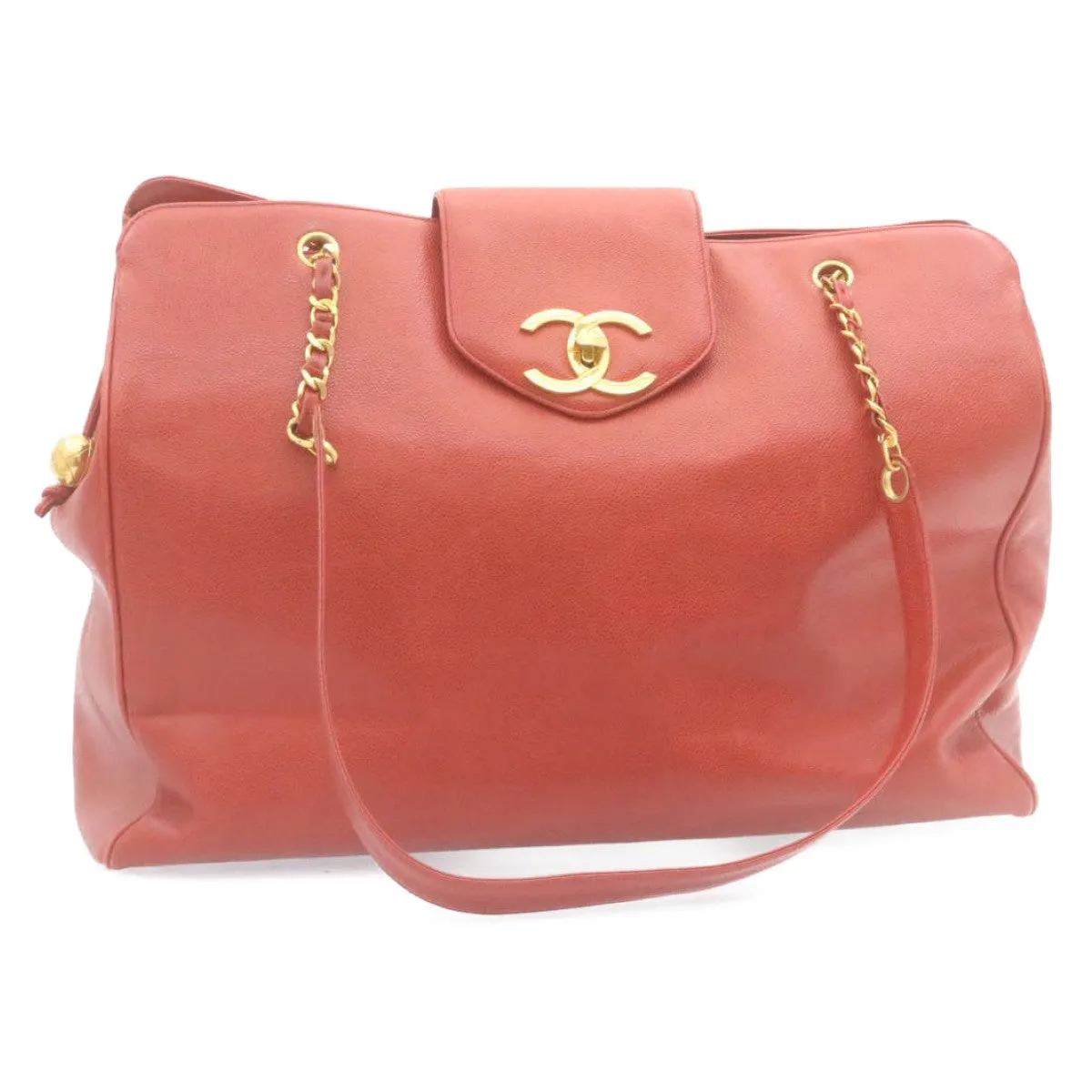 CHANEL COCO Mark Super model Chain Shoulder Bag Caviar Skin Red  am2162gA