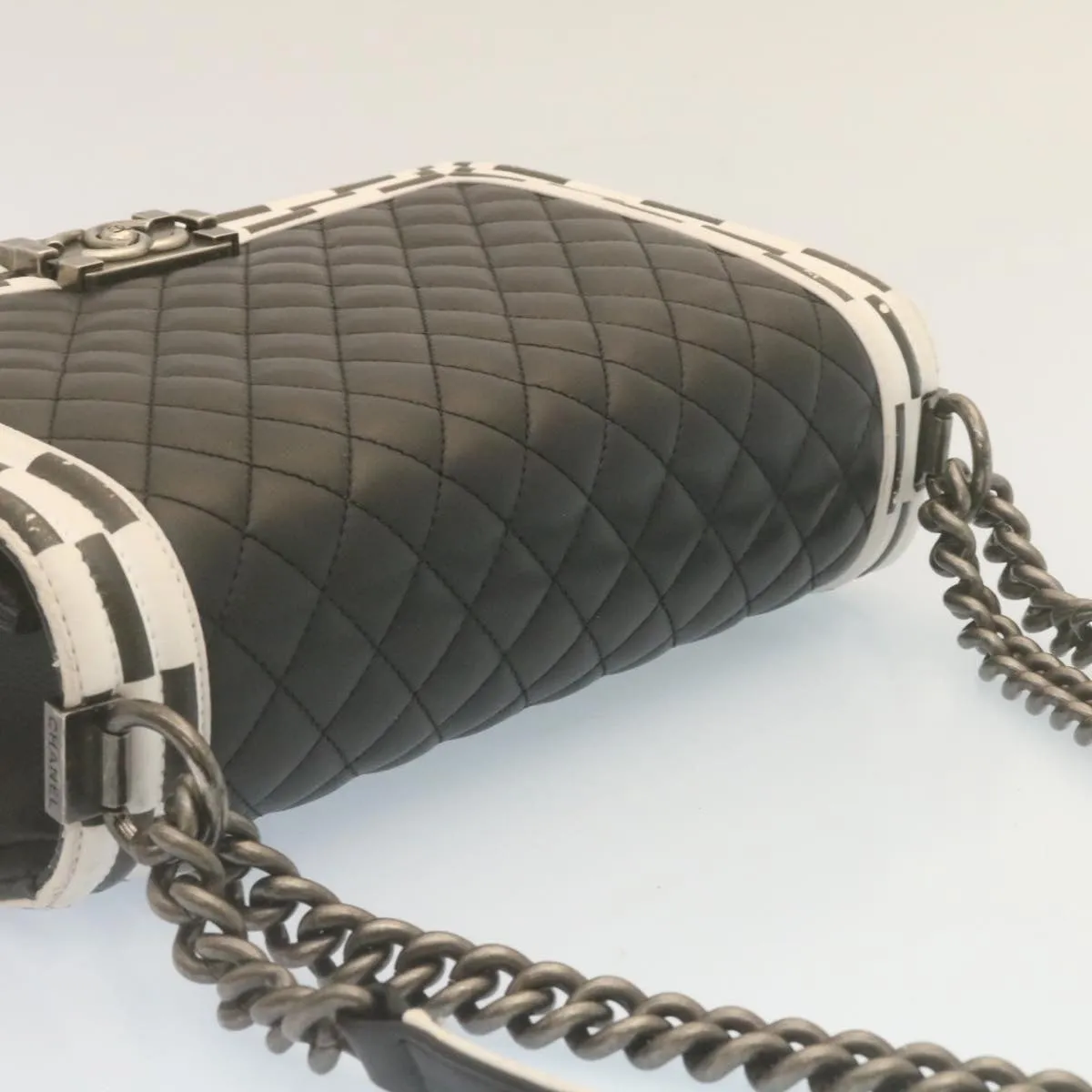 Chanel Matelasse Boy  Chain Shoulder Bag Lamb Skin Black CC  29190A
