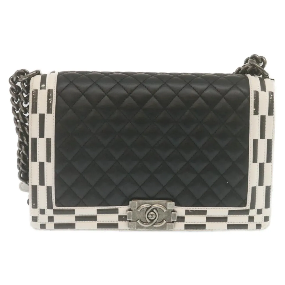 Chanel Matelasse Boy  Chain Shoulder Bag Lamb Skin Black CC  29190A