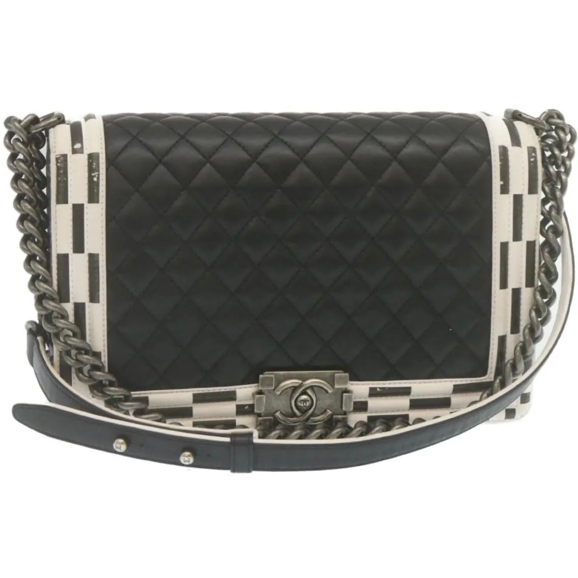 Chanel Matelasse Boy  Chain Shoulder Bag Lamb Skin Black CC  29190A