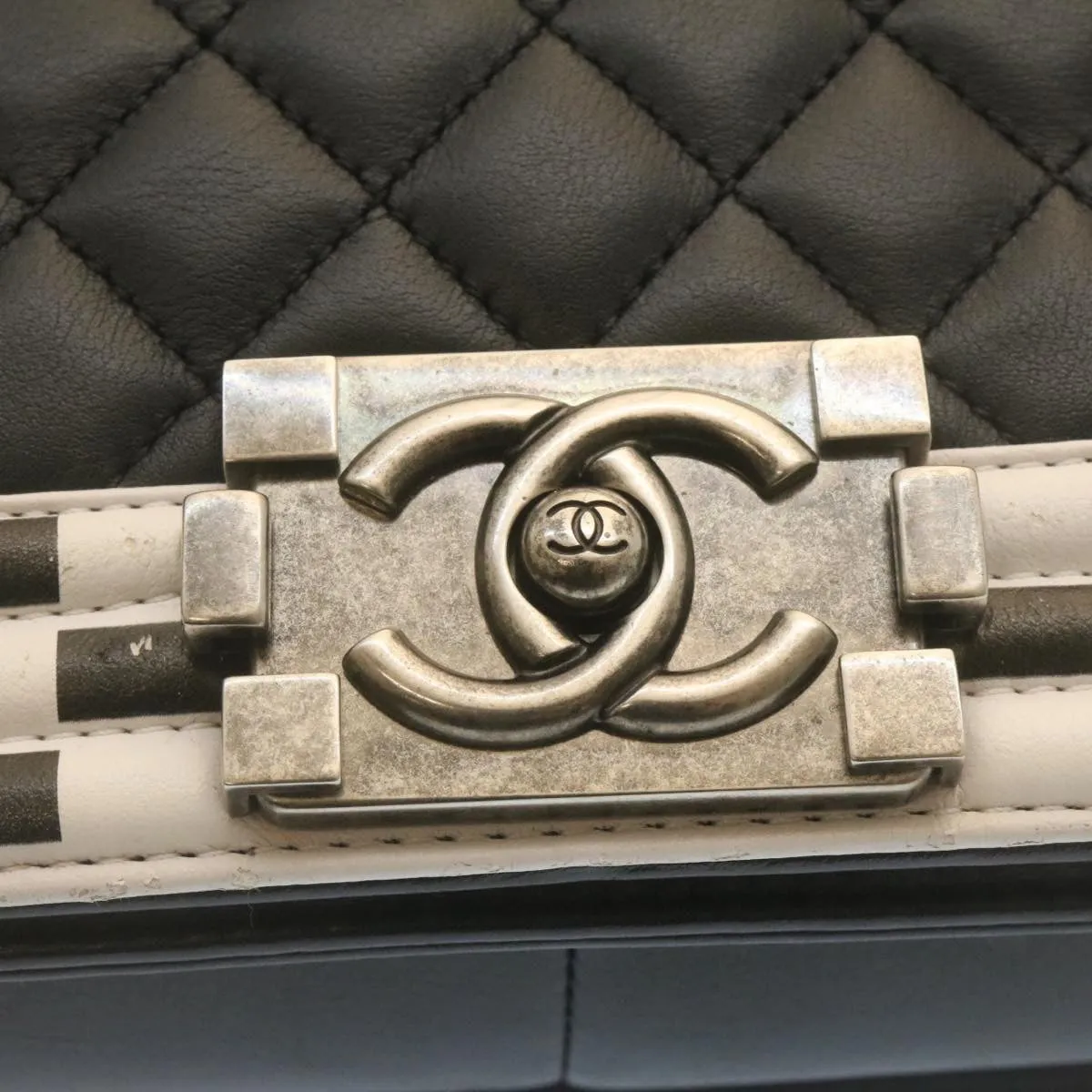 Chanel Matelasse Boy  Chain Shoulder Bag Lamb Skin Black CC  29190A