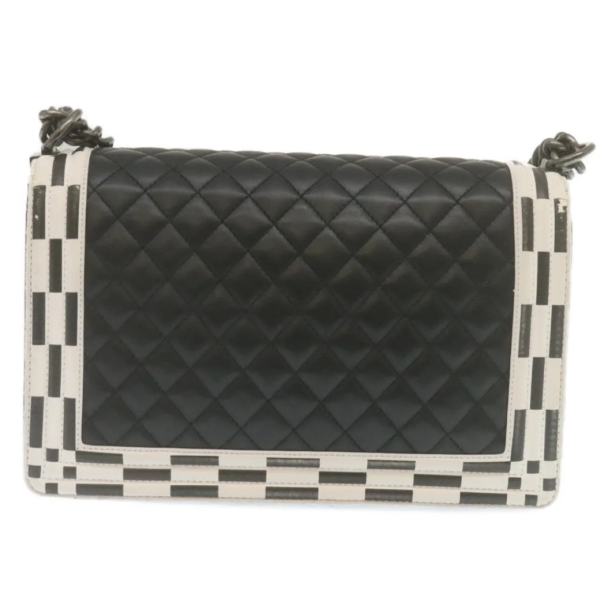 Chanel Matelasse Boy  Chain Shoulder Bag Lamb Skin Black CC  29190A
