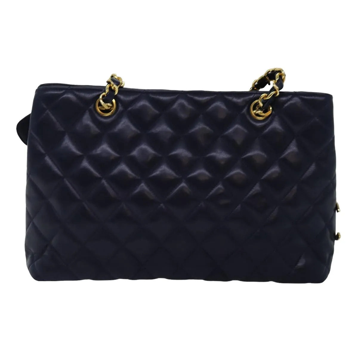 CHANEL Matelasse Chain Shoulder Bag Lamb Skin Navy CC Auth yk12992