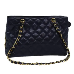 CHANEL Matelasse Chain Shoulder Bag Lamb Skin Navy CC Auth yk12992