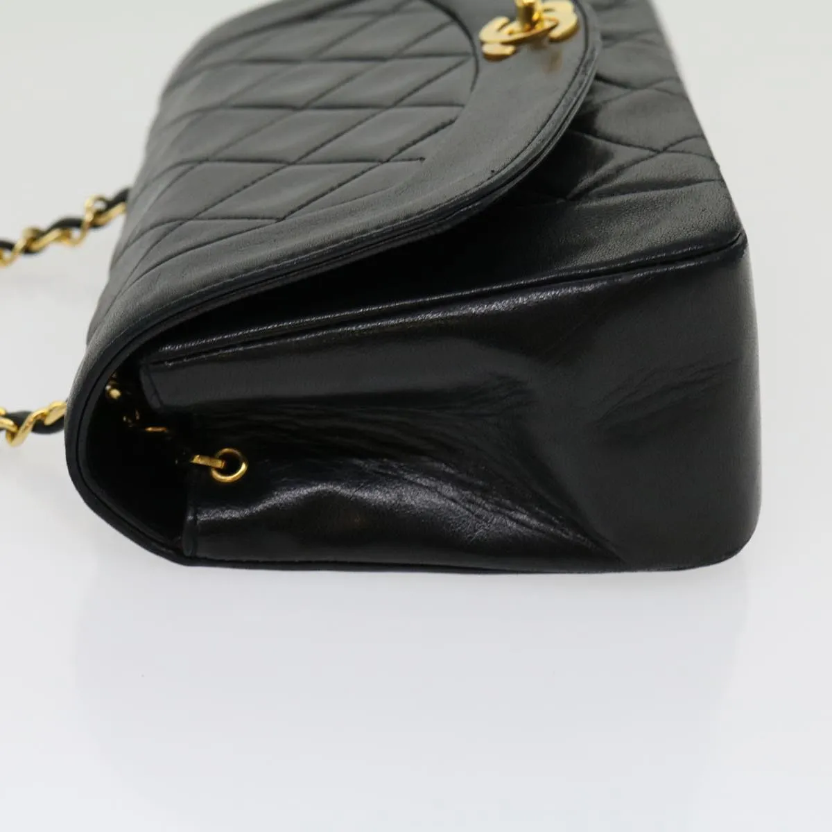 CHANEL Matelasse Diana Turn Lock Chain Shoulder Bag Lamb Skin Black Auth ar7368A