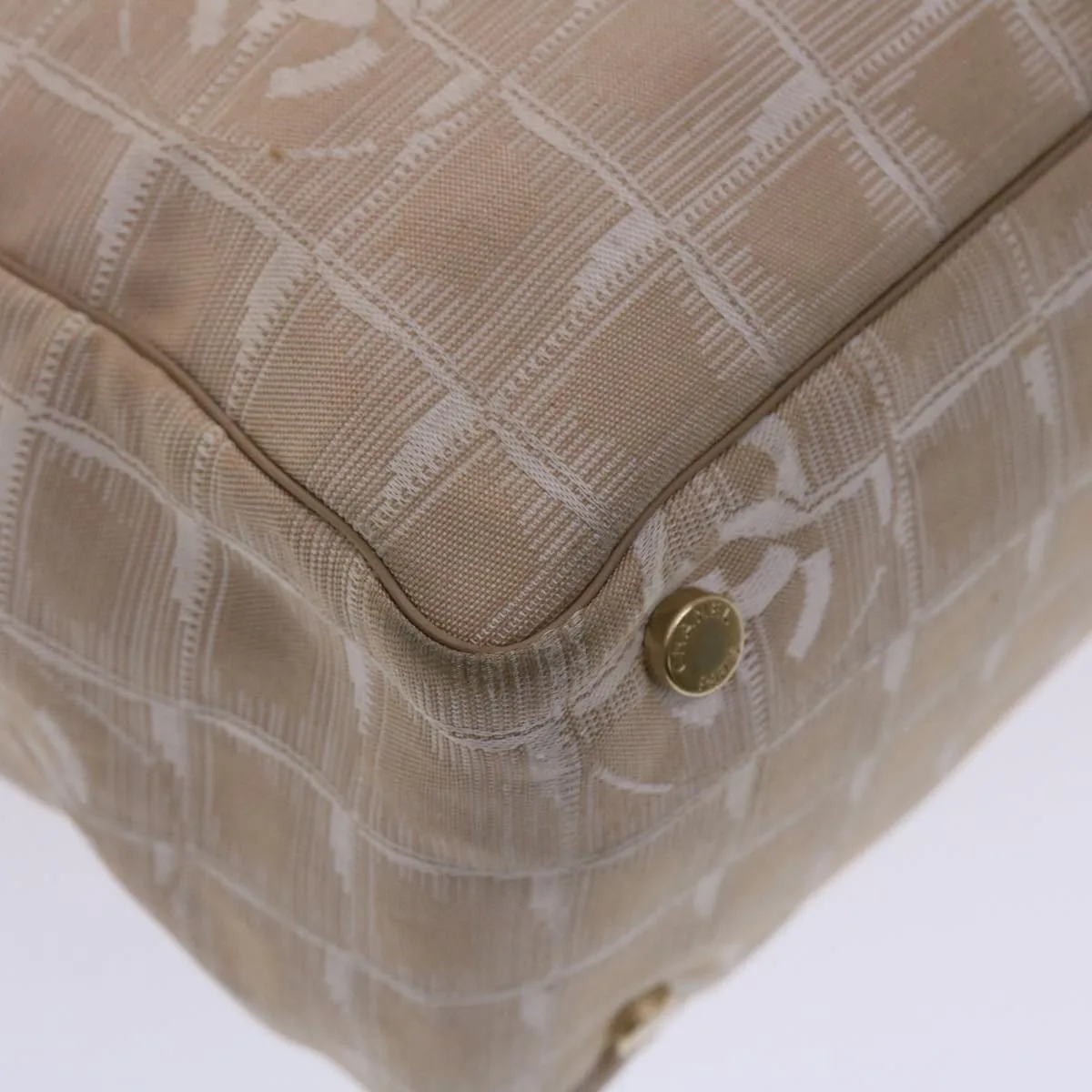 Chanel New Travel Line Shoulder Bag Nylon Beige CC  yb272