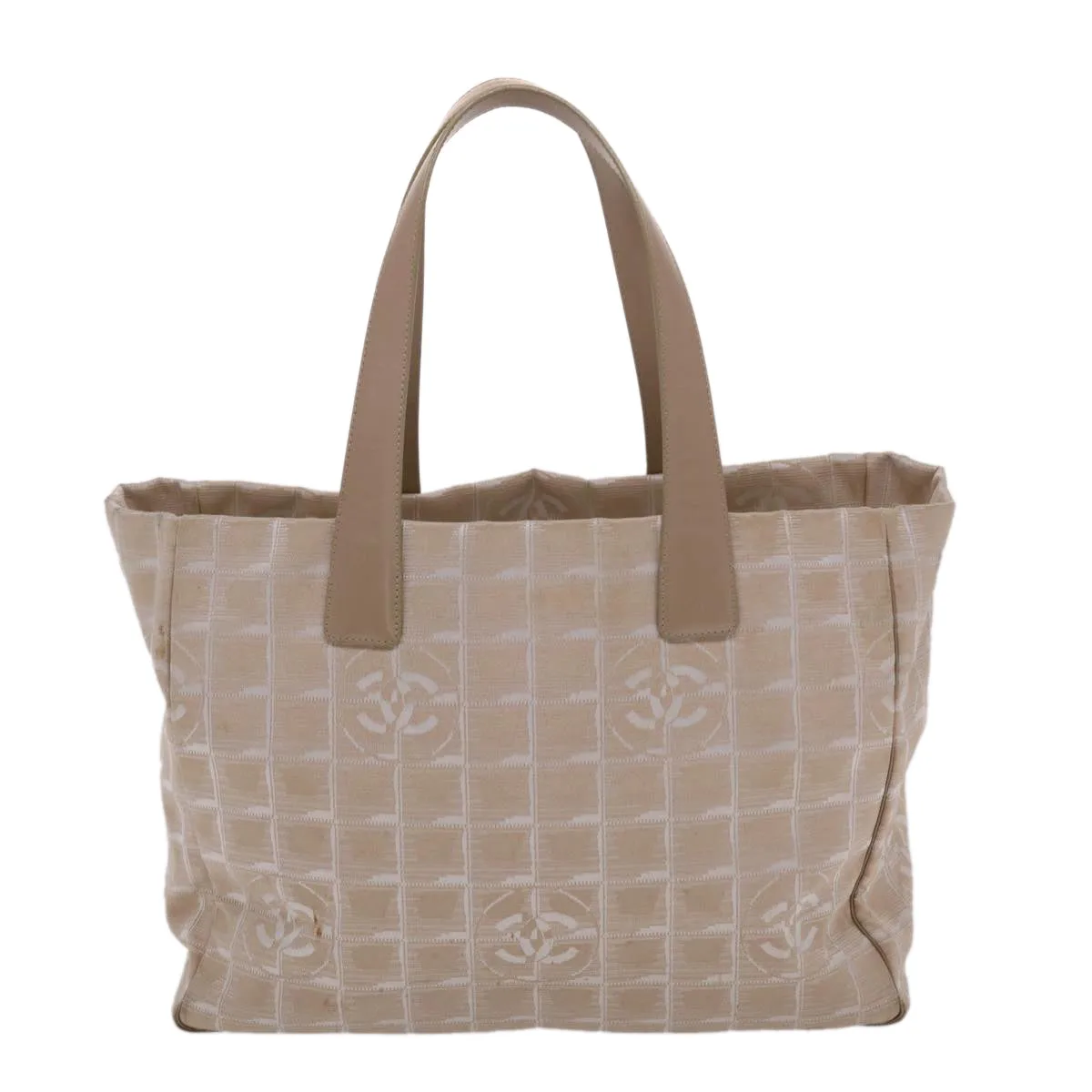 Chanel New Travel Line Shoulder Bag Nylon Beige CC  yb272