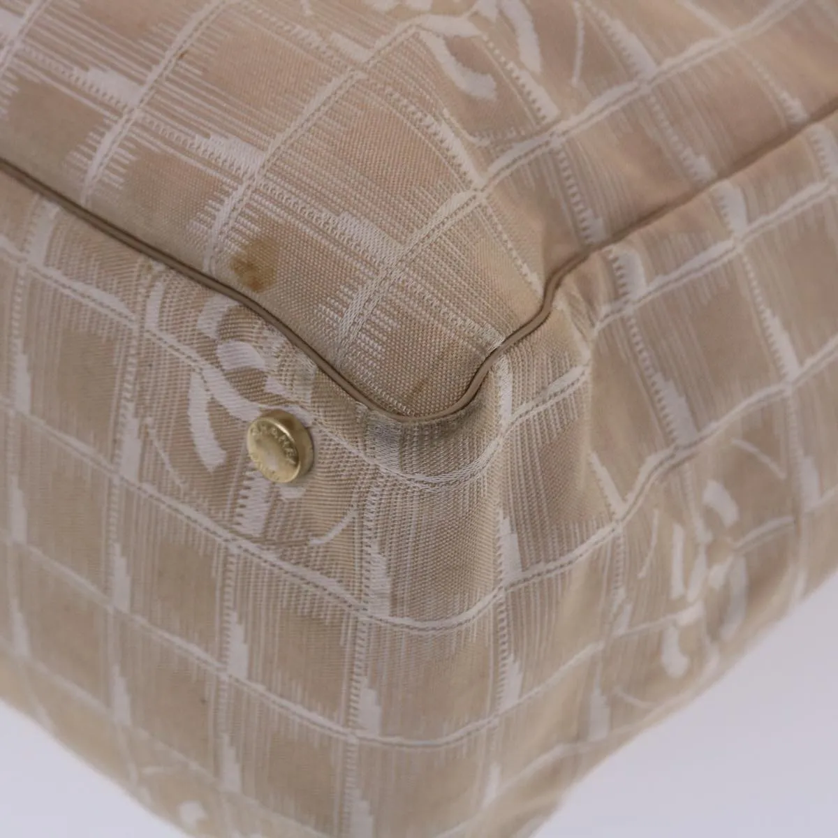 Chanel New Travel Line Shoulder Bag Nylon Beige CC  yb272