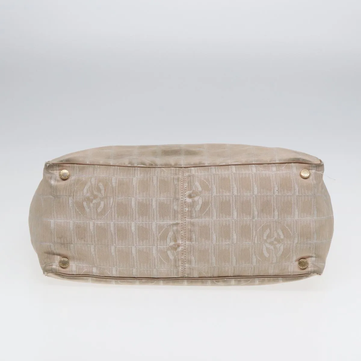CHANEL New Travel Line Tote Bag Nylon Beige Gold CC Auth yk14279