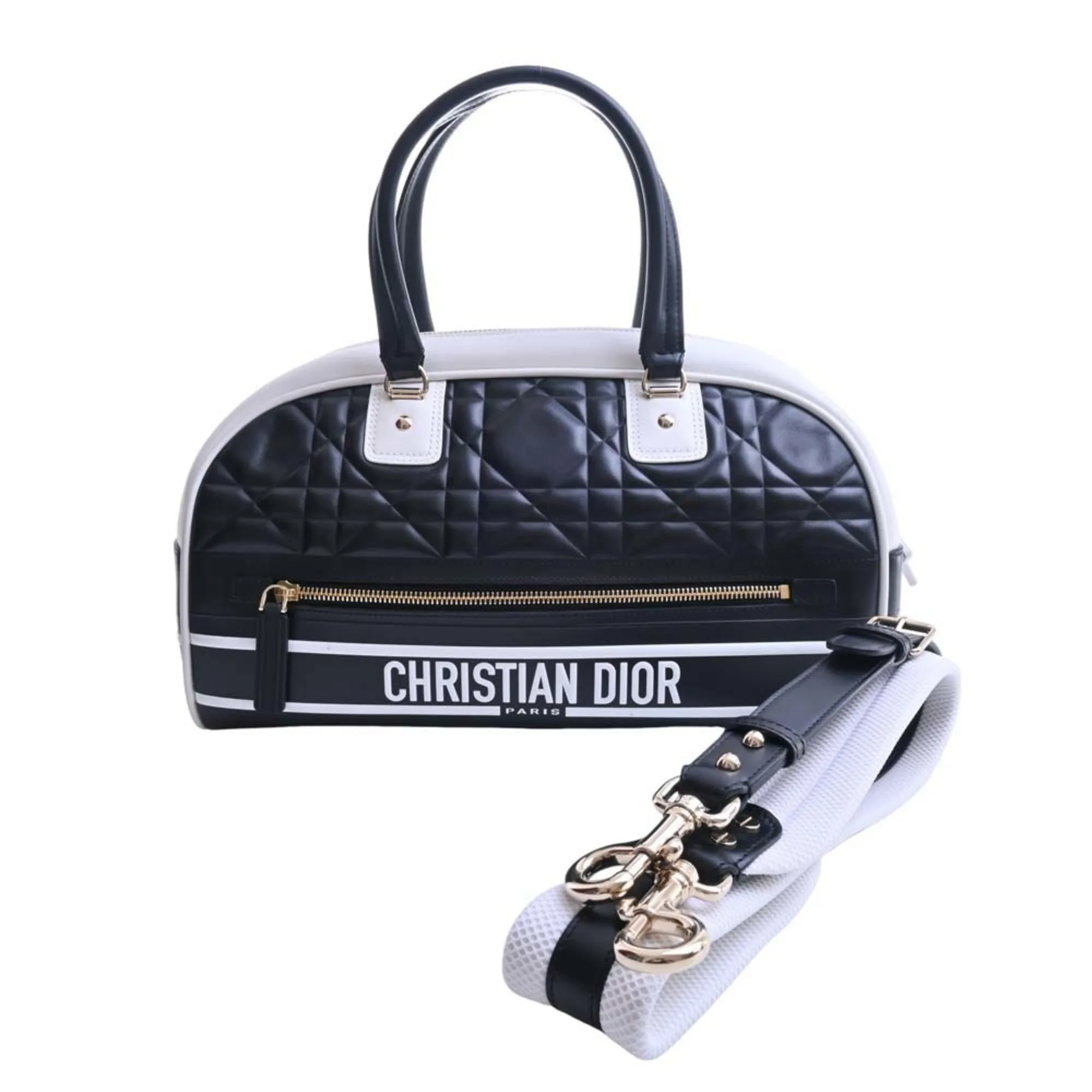 CHRISTIAN DIOR DIOR VIBE macro cannage leather medium bag handbag black white ladies