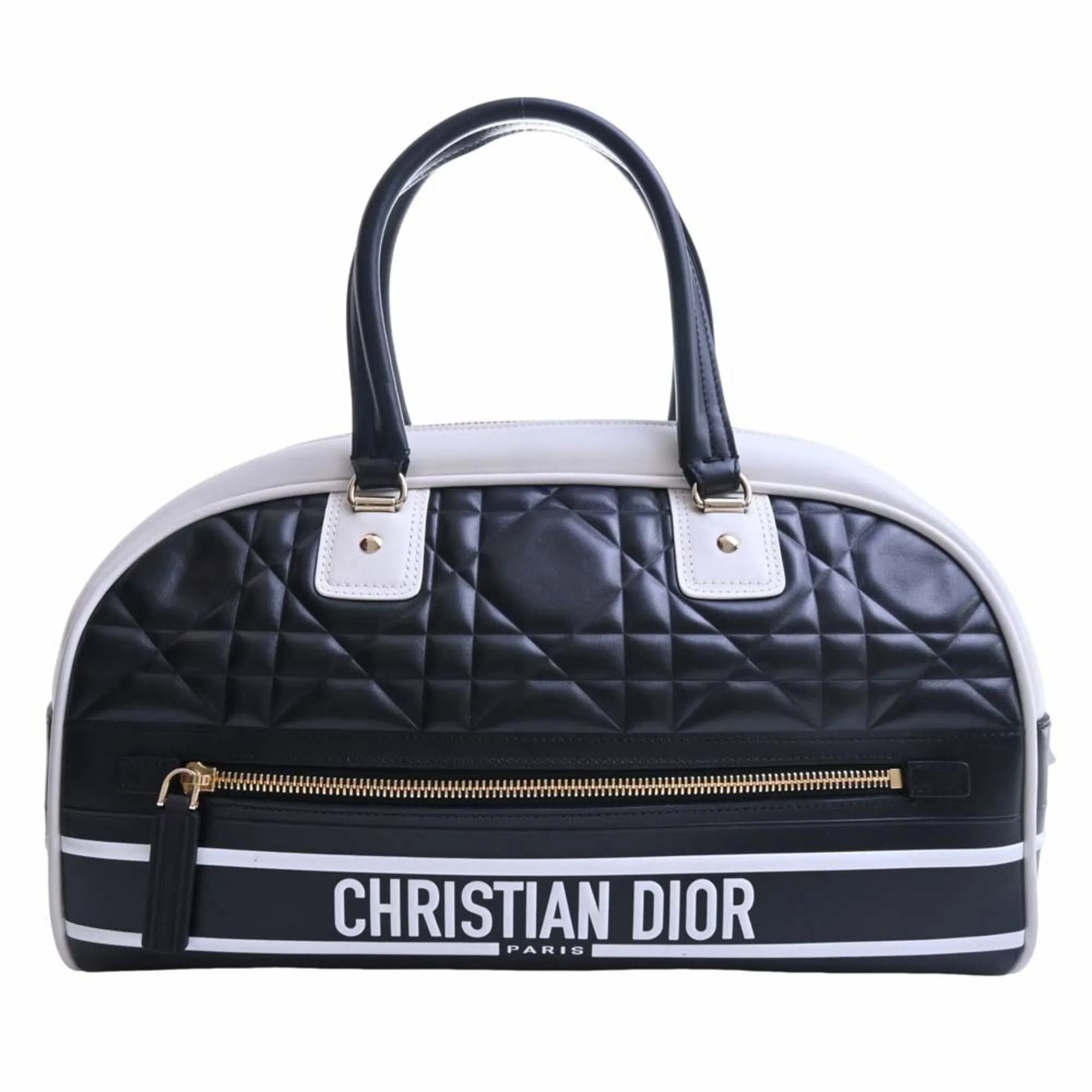 CHRISTIAN DIOR DIOR VIBE macro cannage leather medium bag handbag black white ladies
