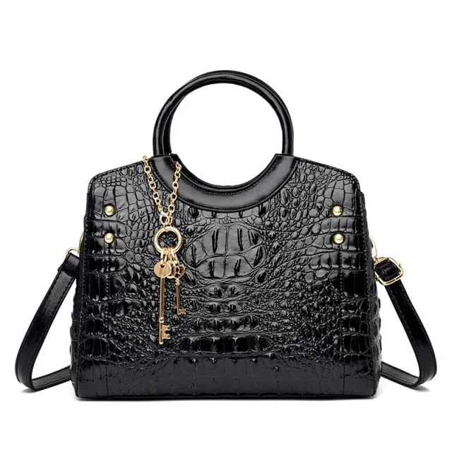 CrocChic Crocodile Pattern Zipper Tote Shoulder Bag