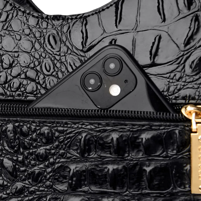 CrocChic Crocodile Pattern Zipper Tote Shoulder Bag
