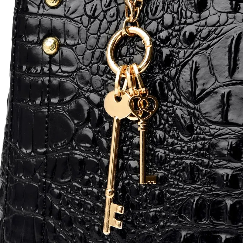 CrocChic Crocodile Pattern Zipper Tote Shoulder Bag