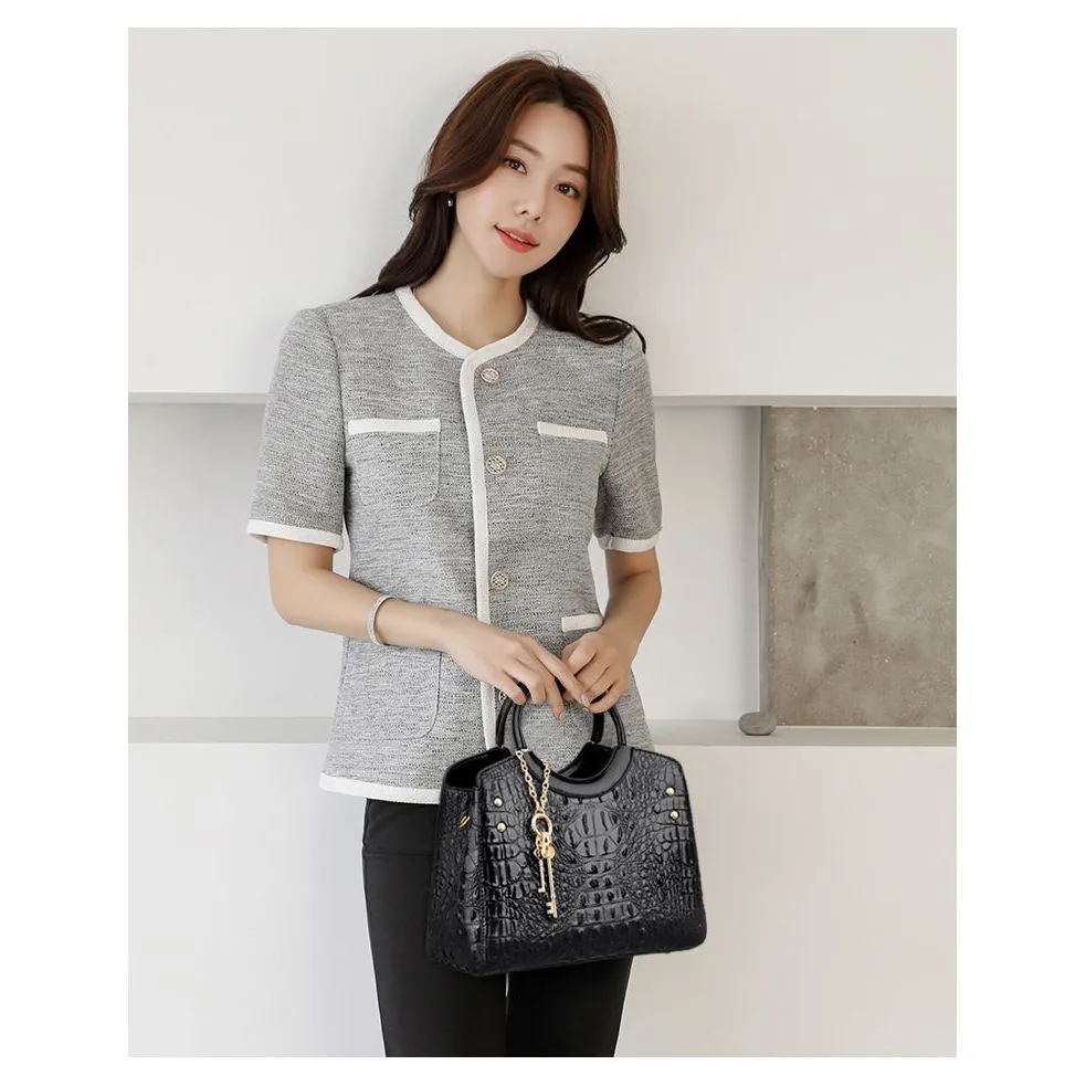 CrocChic Crocodile Pattern Zipper Tote Shoulder Bag