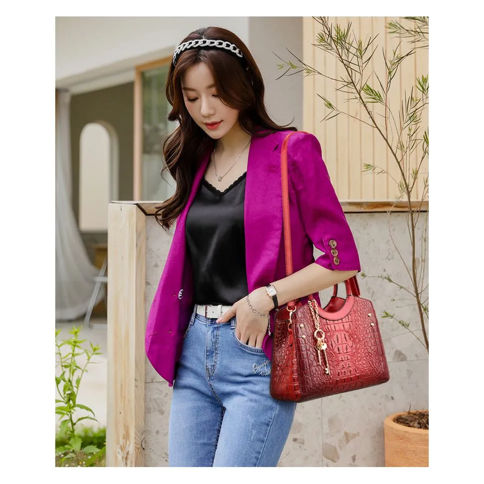 CrocChic Crocodile Pattern Zipper Tote Shoulder Bag