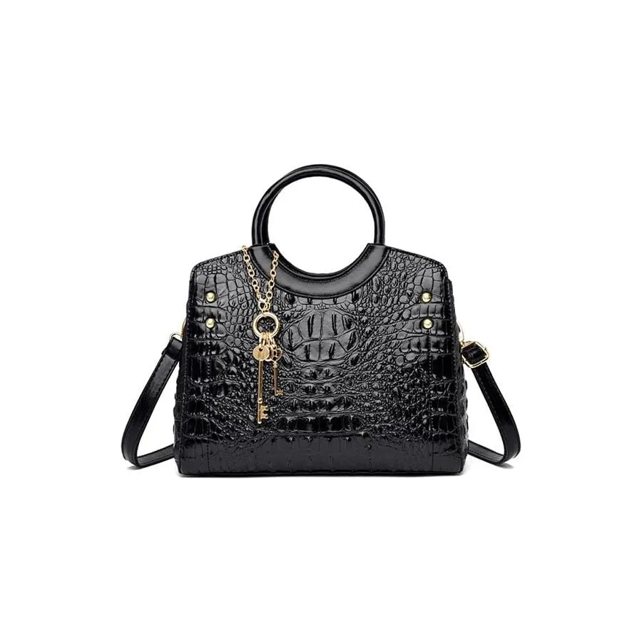 CrocChic Crocodile Pattern Zipper Tote Shoulder Bag