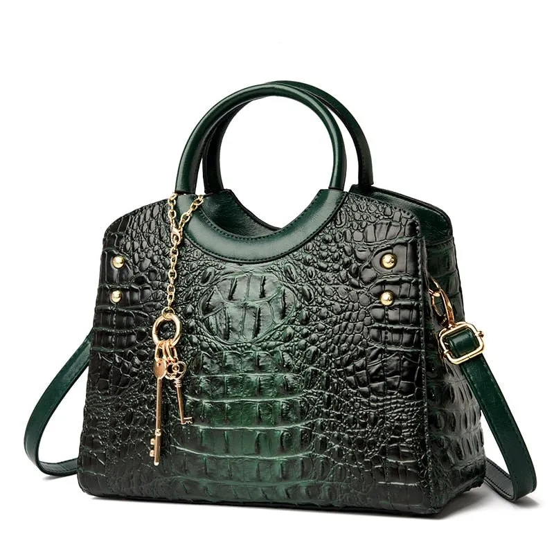 CrocChic Crocodile Pattern Zipper Tote Shoulder Bag