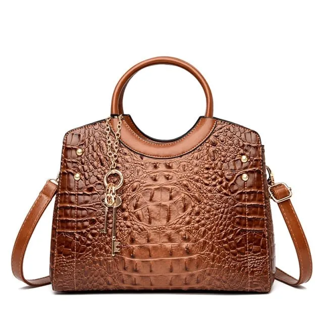 CrocChic Crocodile Pattern Zipper Tote Shoulder Bag