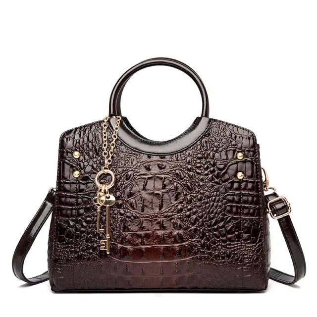 CrocChic Crocodile Pattern Zipper Tote Shoulder Bag