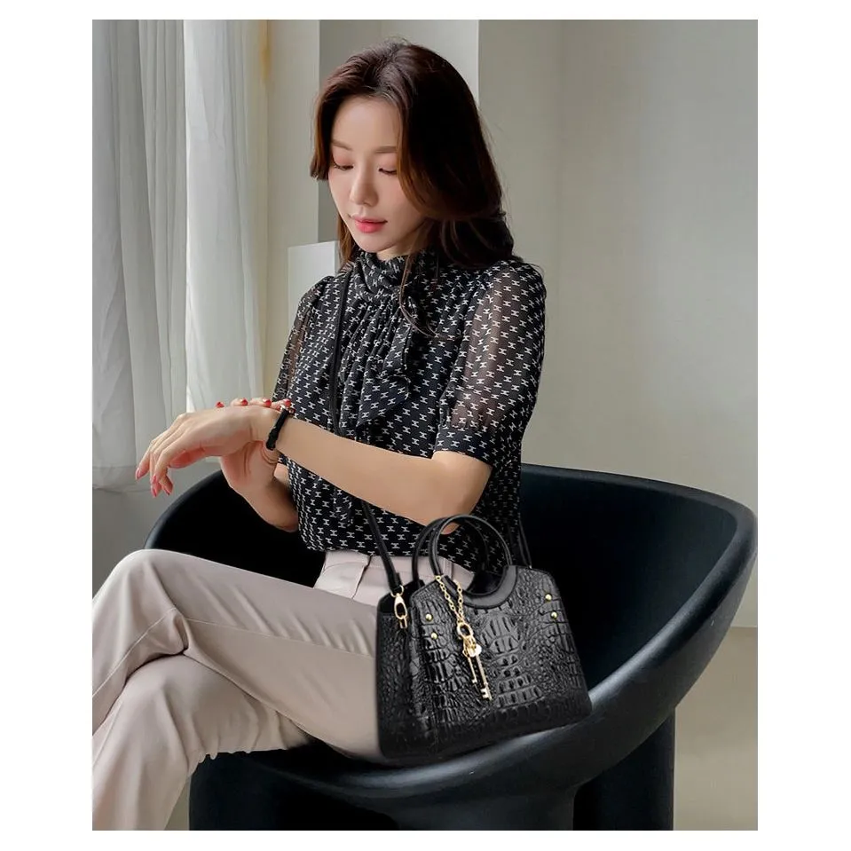 CrocChic Crocodile Pattern Zipper Tote Shoulder Bag