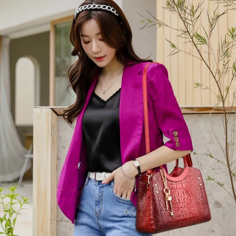 CrocChic Crocodile Pattern Zipper Tote Shoulder Bag