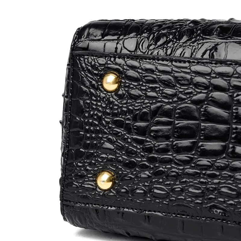 CrocChic Crocodile Pattern Zipper Tote Shoulder Bag
