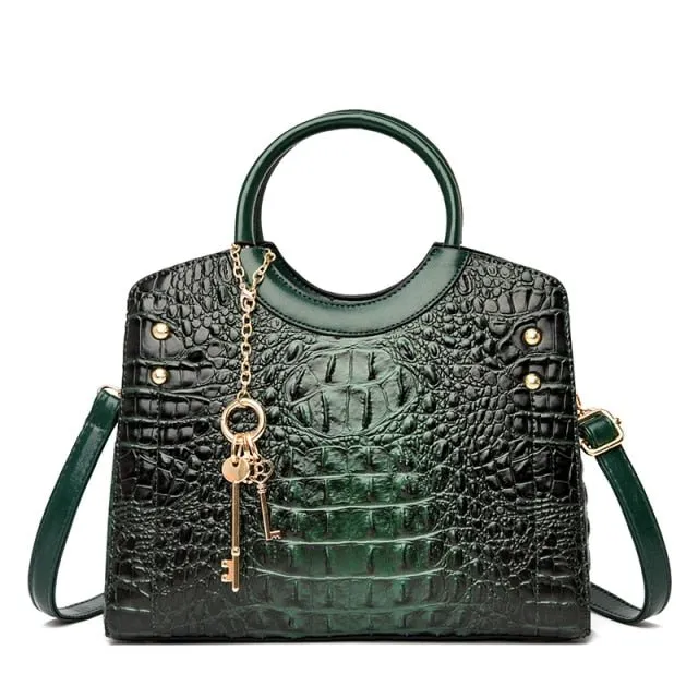 CrocChic Crocodile Pattern Zipper Tote Shoulder Bag