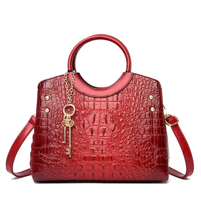 CrocChic Crocodile Pattern Zipper Tote Shoulder Bag