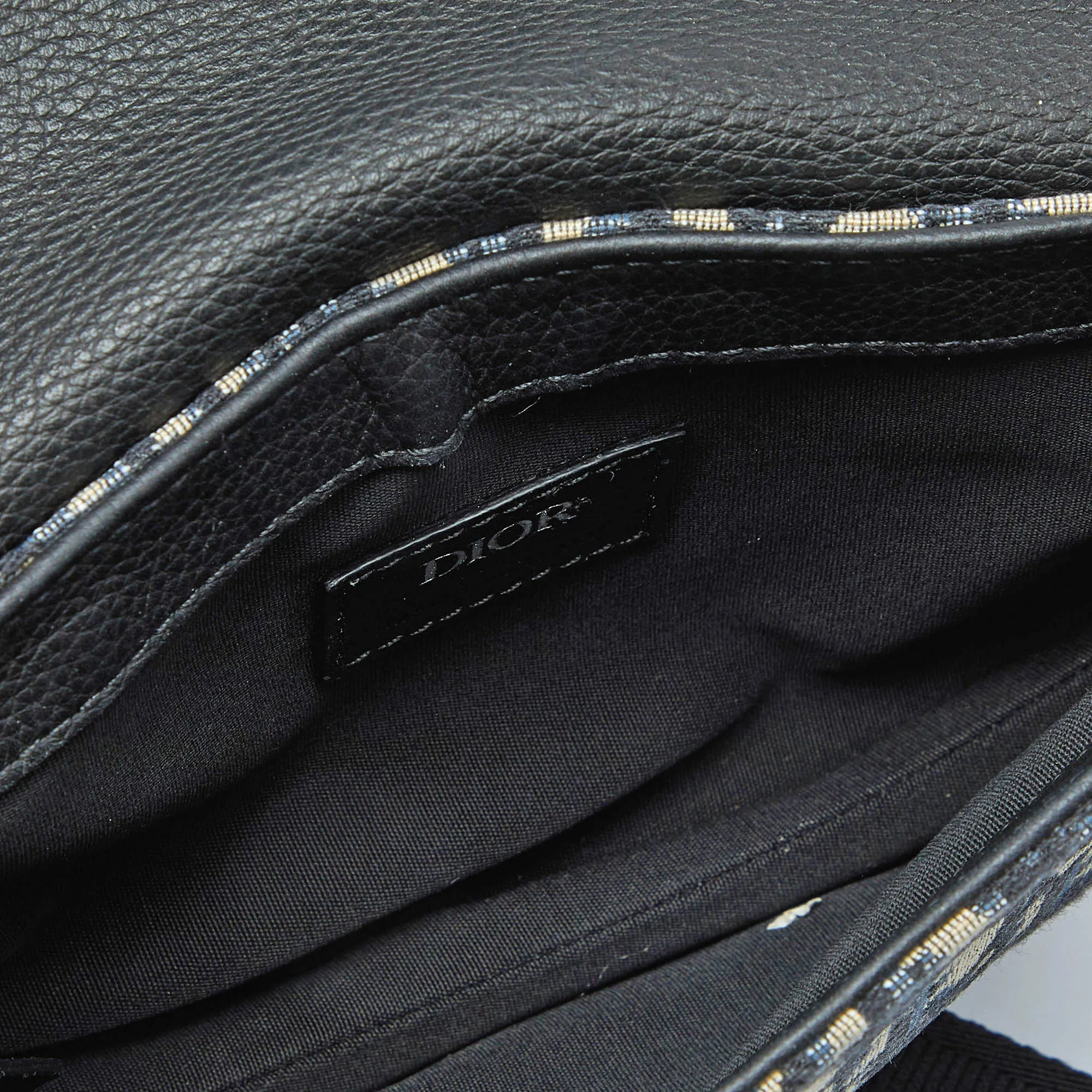 DIOR Navy Blue/Black Oblique Canvas and Leather Saddle Pouch Bag