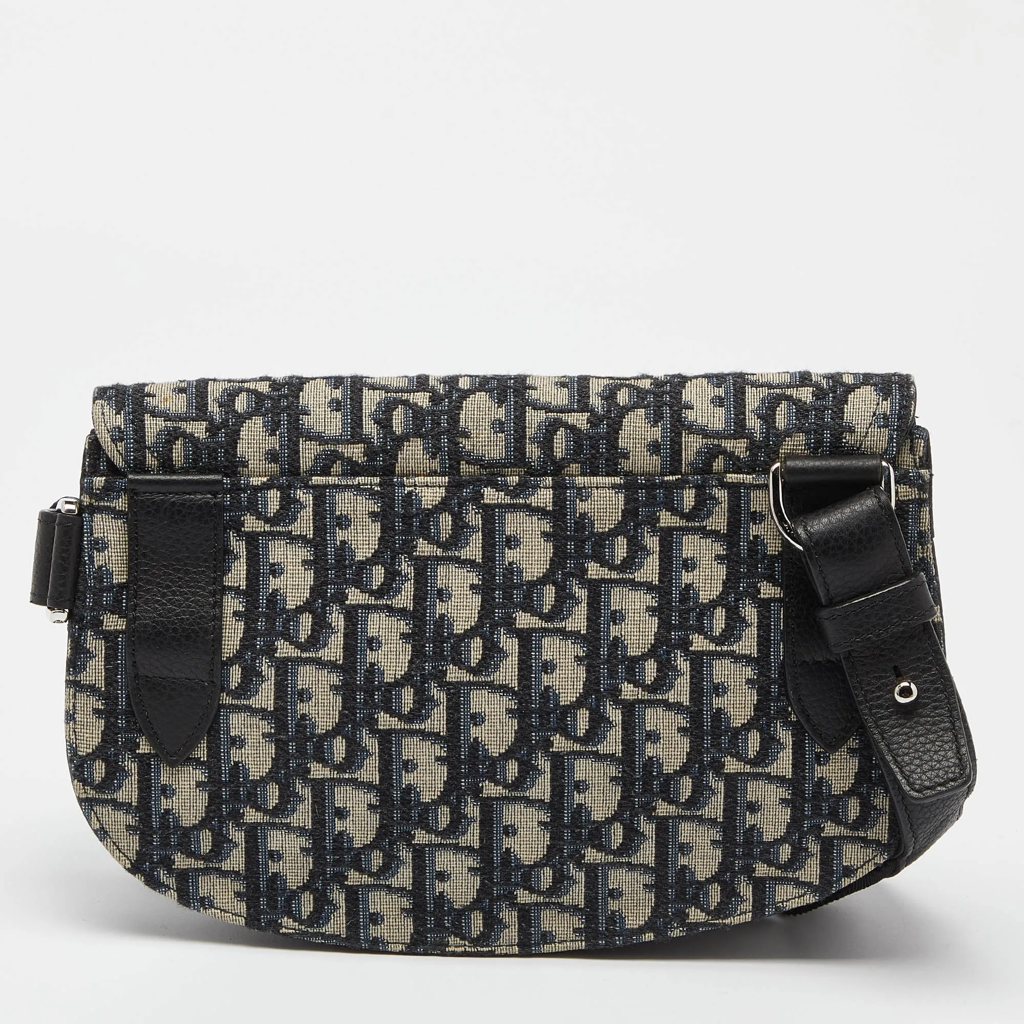 DIOR Navy Blue/Black Oblique Canvas and Leather Saddle Pouch Bag