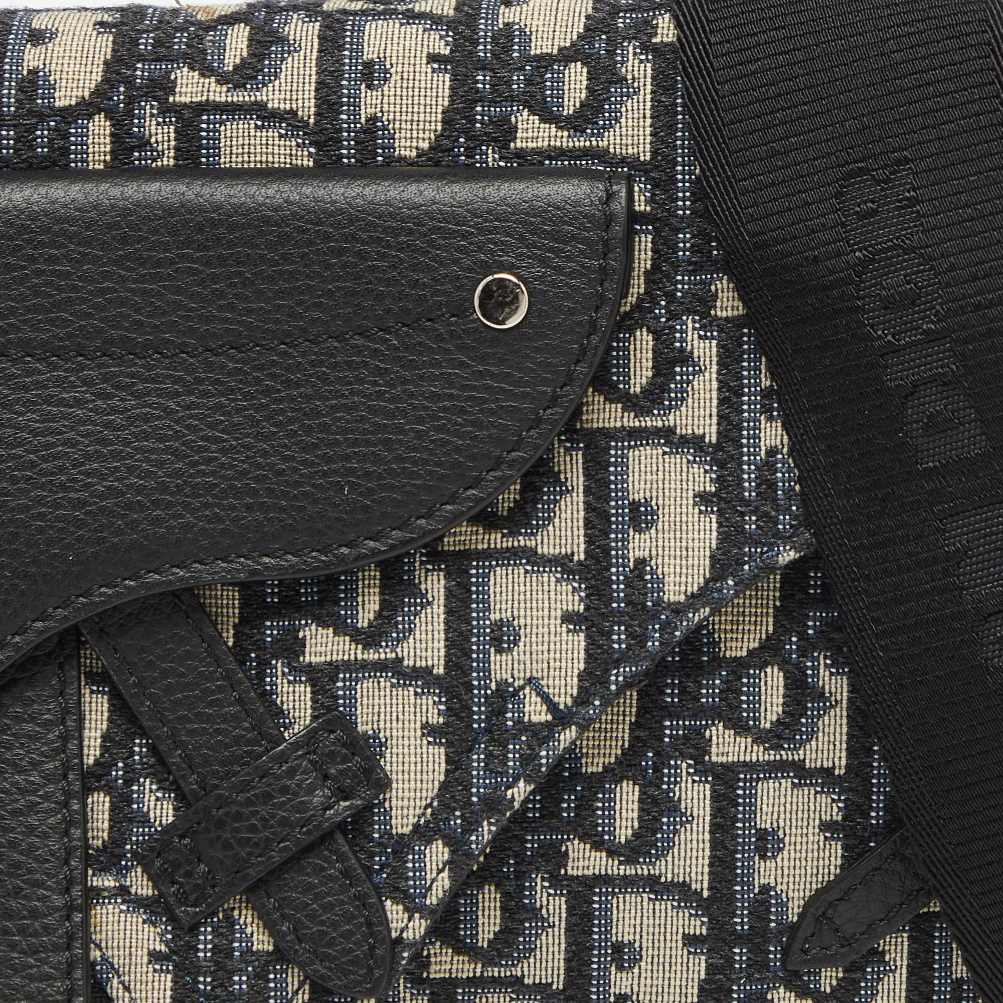 DIOR Navy Blue/Black Oblique Canvas and Leather Saddle Pouch Bag