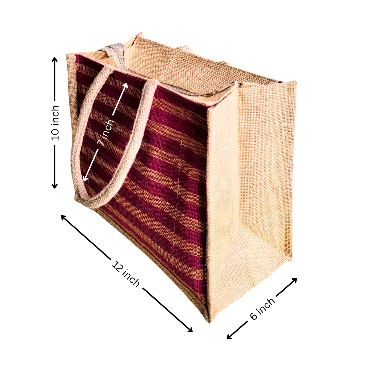 Fashionable Jute Lunch Bag Handloom - Red Large