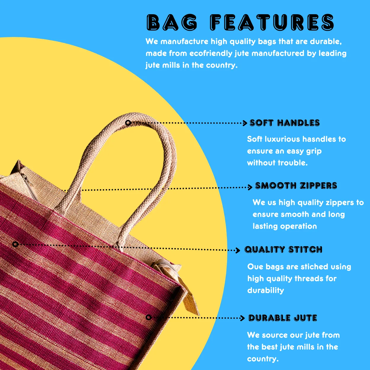Fashionable Jute Lunch Bag Handloom - Red Large