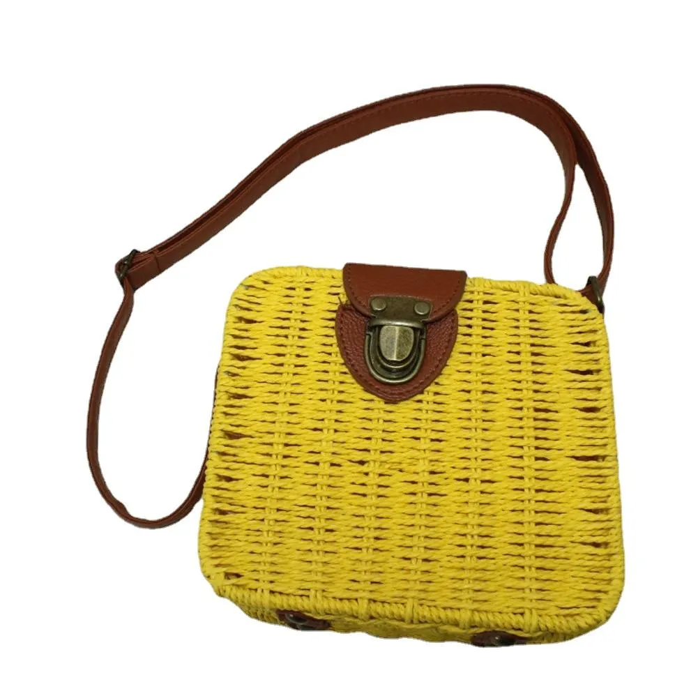 Fashionable Ladies' Square Rattan Woven Crossbody Bag
