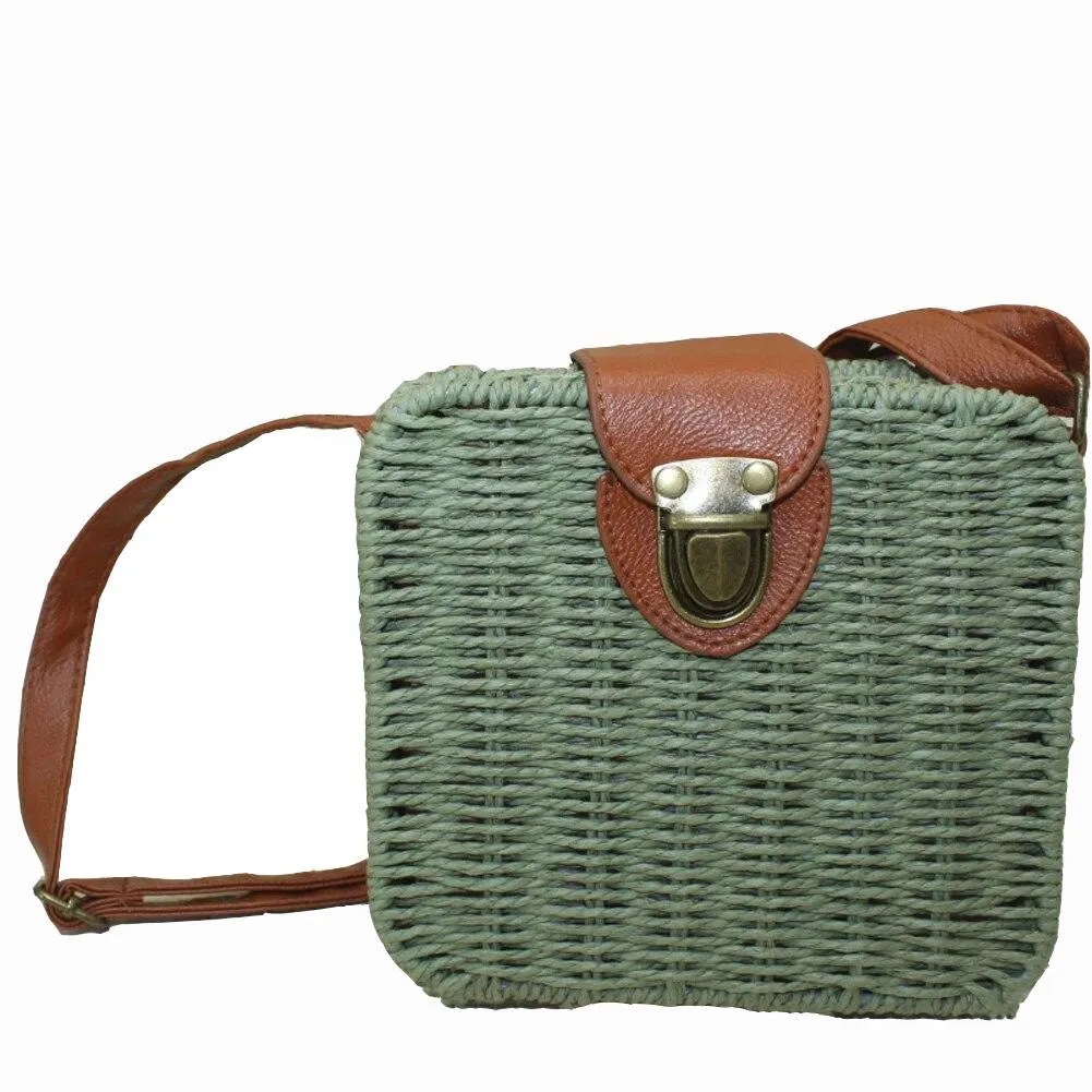 Fashionable Ladies' Square Rattan Woven Crossbody Bag