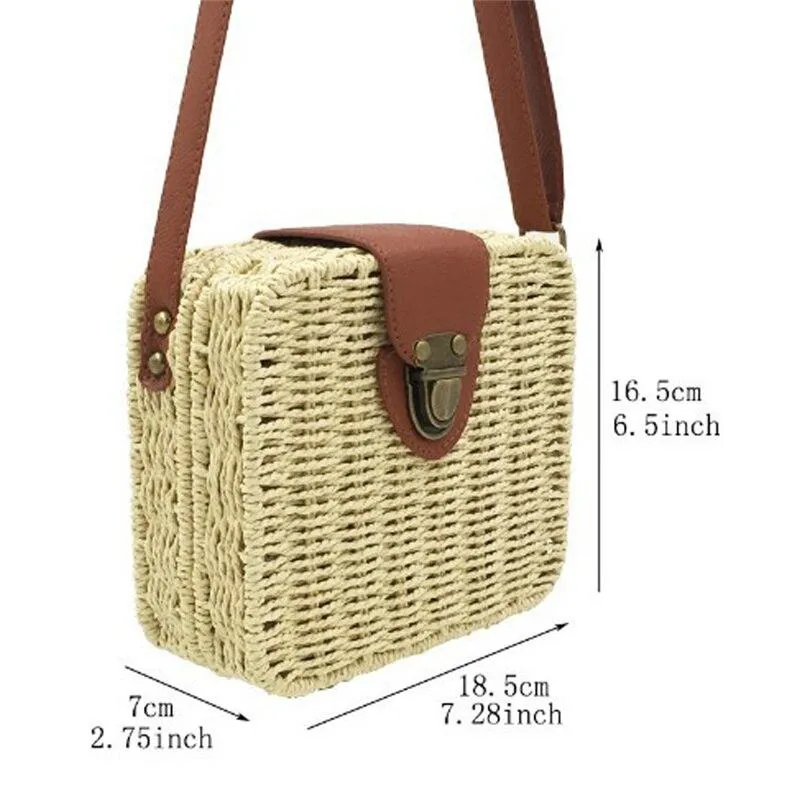 Fashionable Ladies' Square Rattan Woven Crossbody Bag