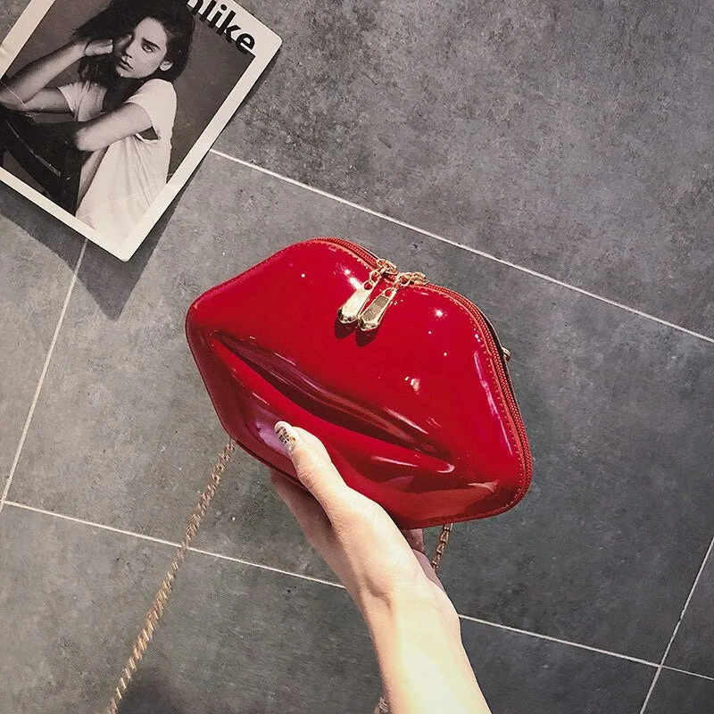 Fun and Fashionable Lip Shaped Clutch Bags with Chain Strap
