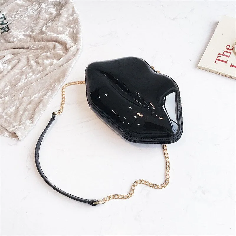 Fun and Fashionable Lip Shaped Clutch Bags with Chain Strap
