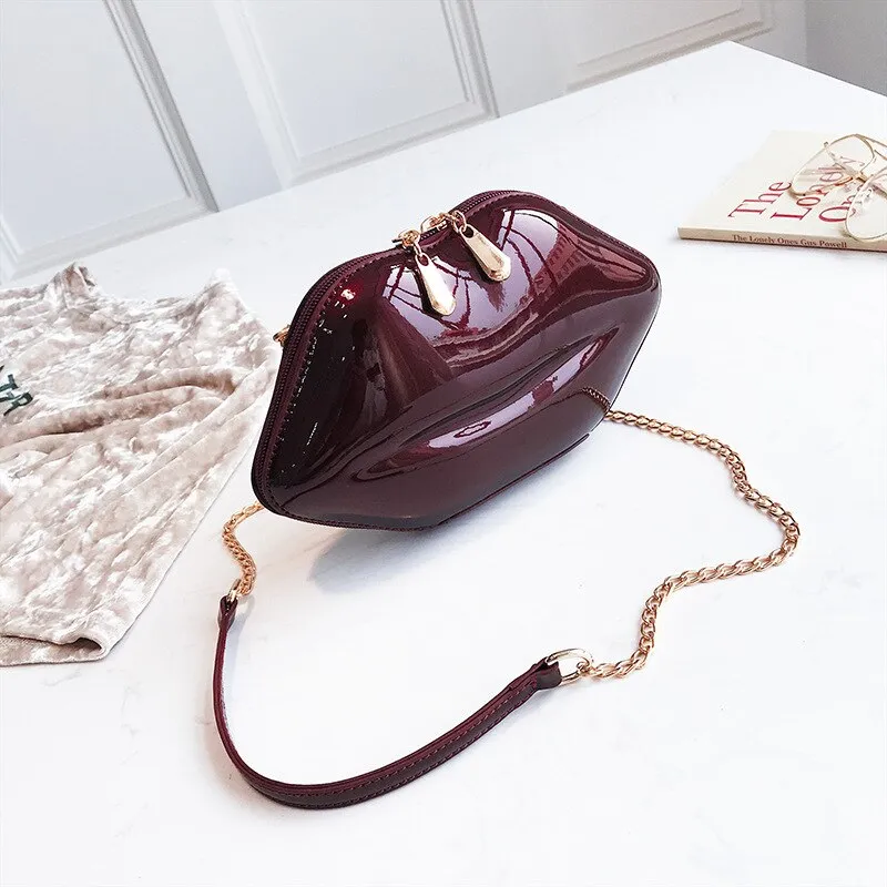 Fun and Fashionable Lip Shaped Clutch Bags with Chain Strap