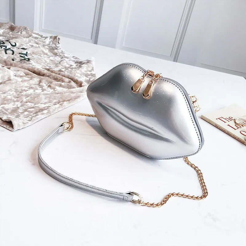 Fun and Fashionable Lip Shaped Clutch Bags with Chain Strap