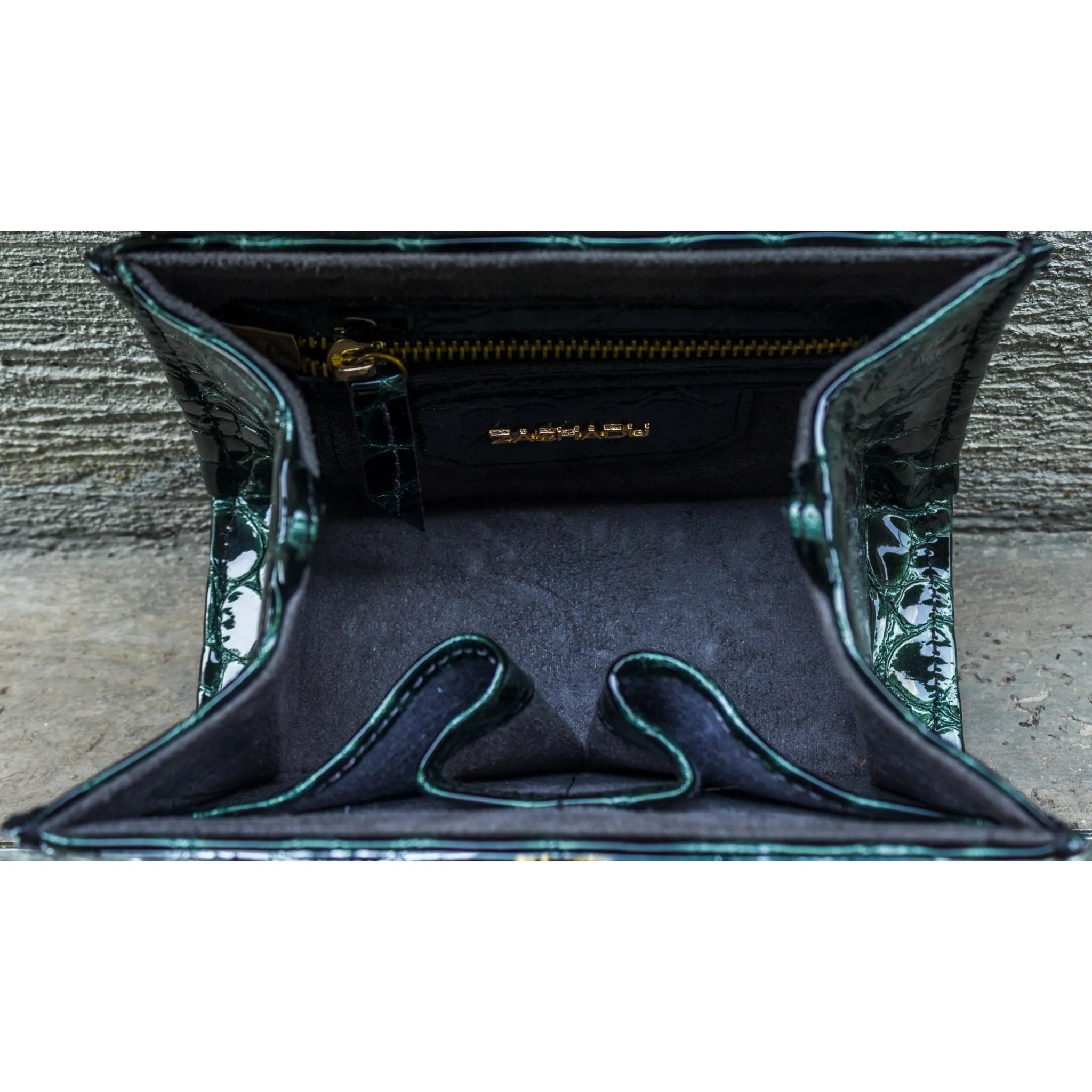 Green Pebbled Printed Leather Mini Handbag