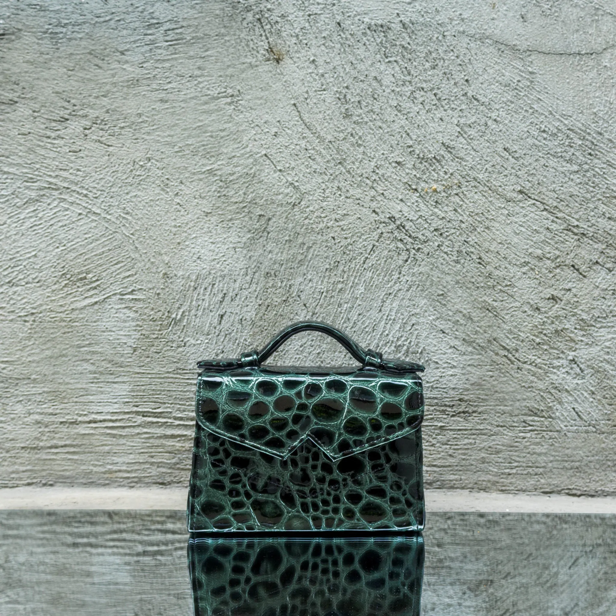 Green Pebbled Printed Leather Mini Handbag