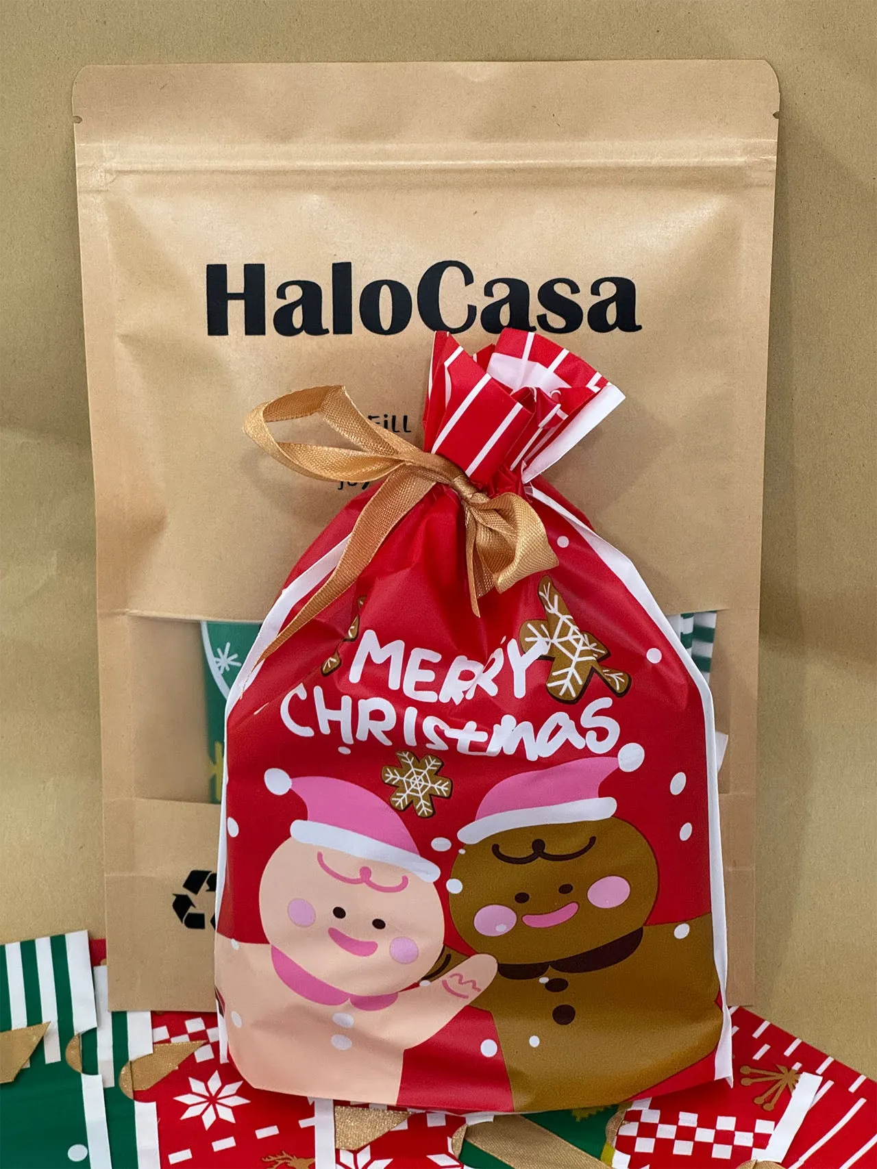 HaloCasa Festive Christmas Gift Bags Set - 50 Bags in 5 Assorted Designs (23 x 13 cm)