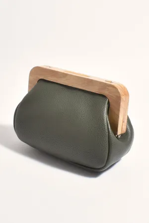 Kimmi Timber Frame Clutch Khaki