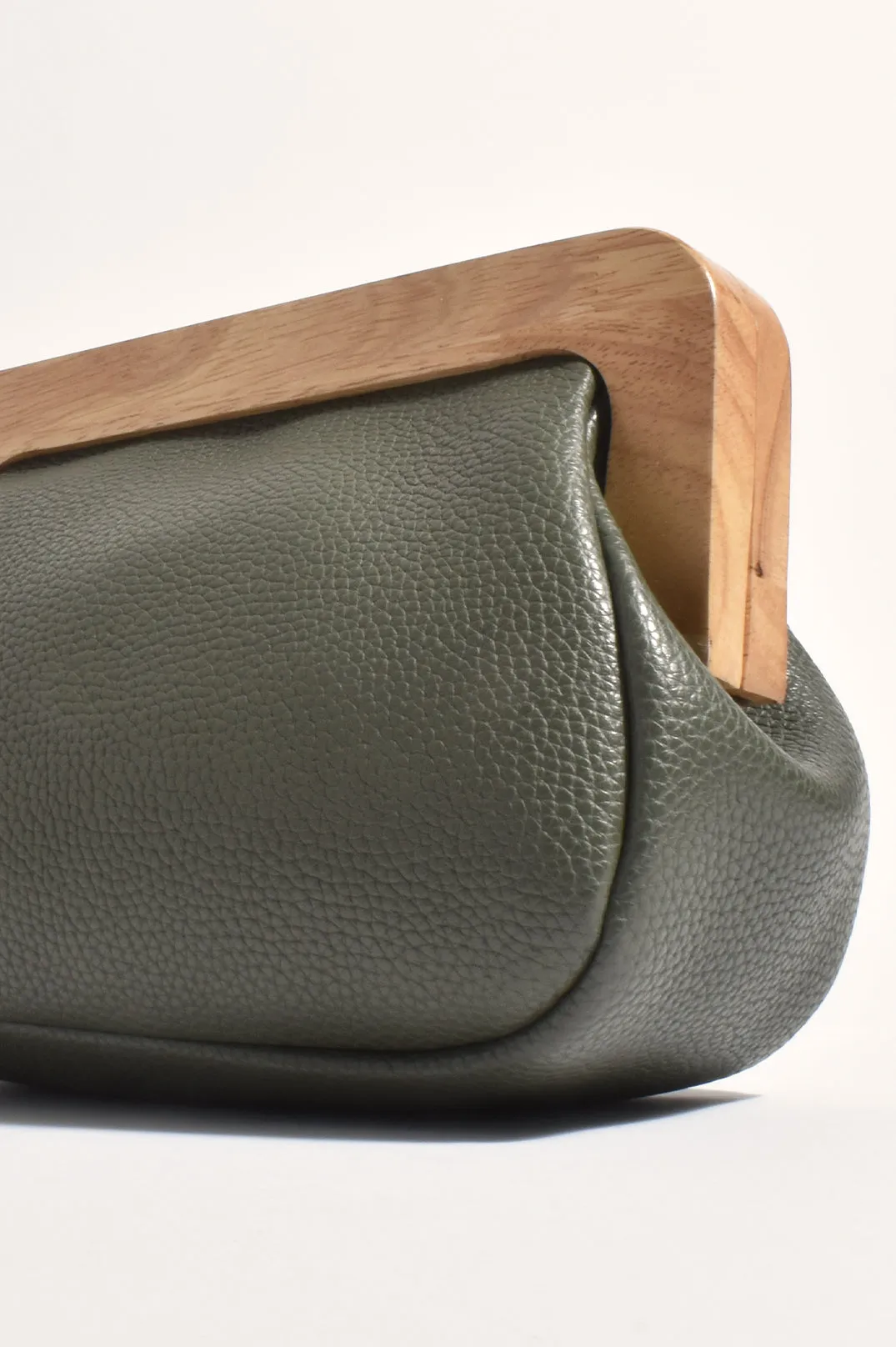 Kimmi Timber Frame Clutch Khaki