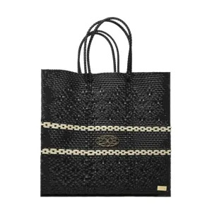 MEDIUM BLACK BEIGE LINE TOTE BAG